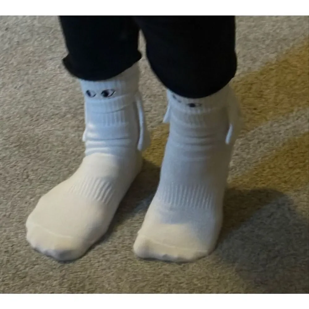 Two Pairs of eyes and ears or hands ladies white socks size 7-9